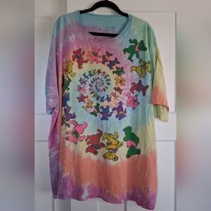 4XL Grateful Dead Liquid Blue Multicolor Tie-Dye Shirt with Spiral Dancing Bears